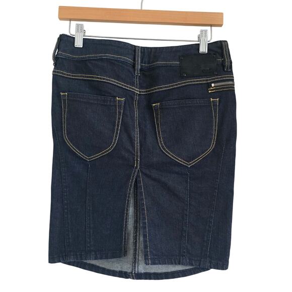 Diesel Vintage Y2K Low Rise Denim Mini Skirt Size 26 Back Slit Dark Wash - Picture 2 of 8